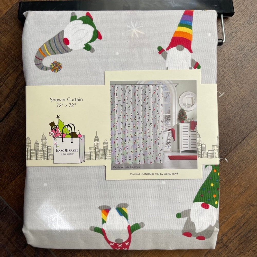 Isaac Mizrahi Festive Gnome Shower Curtain - Gray, Red, Green